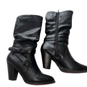 Kohl's Black Heeled Boots with Buckle Detail